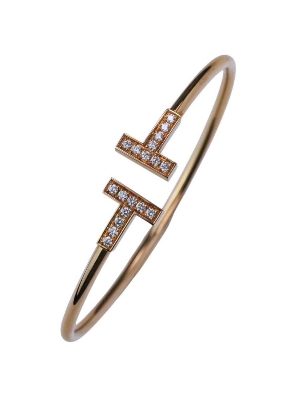 Tiffany & Co T Diamond Wire Bracelet Bangle Small Gold